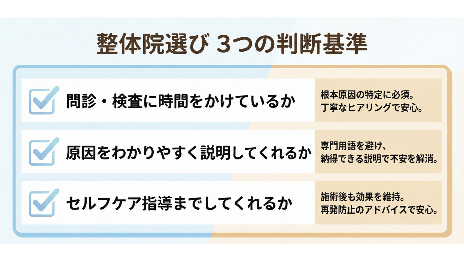 整体院選びの3つの判断基準